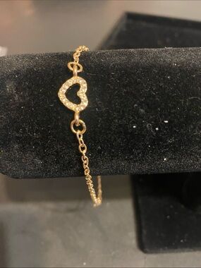 Delicate Gold Heart Bracelet with Cubic Zirconia Accents